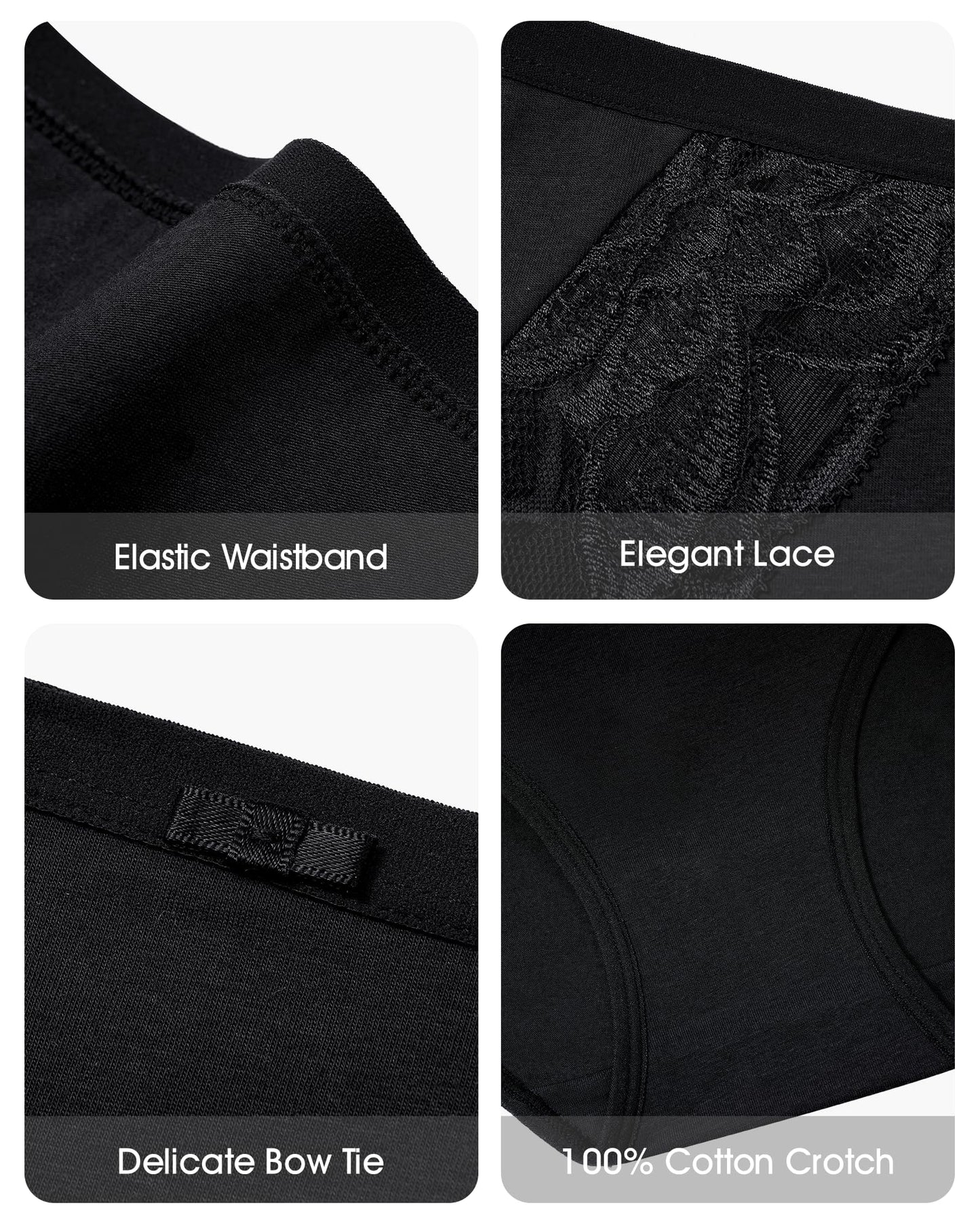 LEVAO Cotton Underwear for Women, Lace High Waisted Lace Hipster, Stretch Bikini Briefs for Ladies, Breathable & Soft, 6 Pack