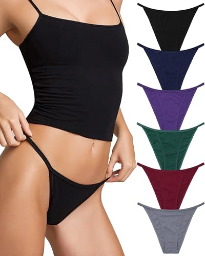 LEVAO Cotton Underwear for Women-Plus Size String Bikini Panties-Low Waist Cheeky Underwear-High Cut Stretch Ladies Briefs 6 Pack