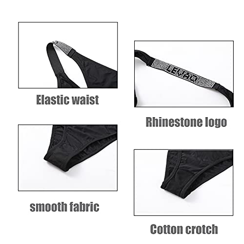 LEVAO Sexy Panties, Thongs for Women Letter Rhinestones G-String Low-rise Tanga