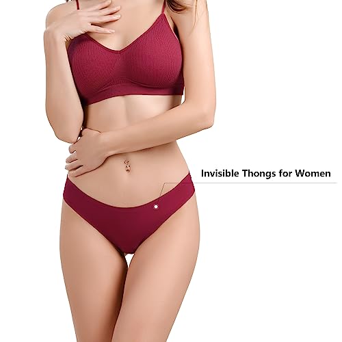 LEVAO 5 Pack Seamless Thongs for Women Stretch Low Rise G-String Sexy Underwear Invisible Soft T-Back No Show Thong Panties S-XL