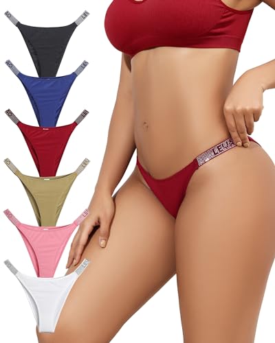 LEVAO Sexy Panties, Thongs for Women Letter Rhinestones G-String Low-rise Tanga