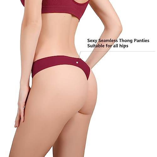 LEVAO 5 Pack Seamless Thongs for Women Stretch Low Rise G-String Sexy Underwear Invisible Soft T-Back No Show Thong Panties S-XL