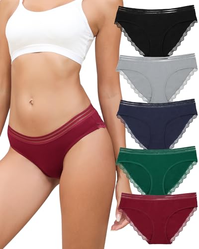 LEVAO Cotton Underwear for Women Lace Soft Bikini Panties Sexy Hipster Stretch Full Briefs 5 Pack S-XL