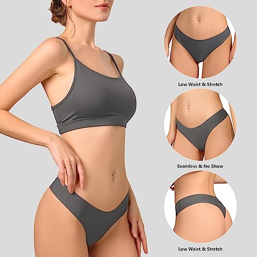 LEVAO 5 Pack Seamless Thongs for Women Stretch Low Rise G-String Sexy Underwear Invisible Soft T-Back No Show Thong Panties S-XL