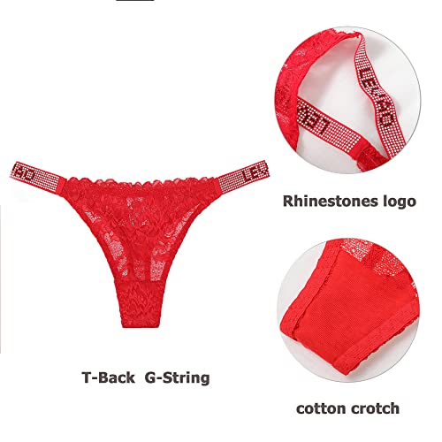 LEVAO Sexy Panties, Thongs for Women Letter Rhinestones G-String Low-rise Tanga