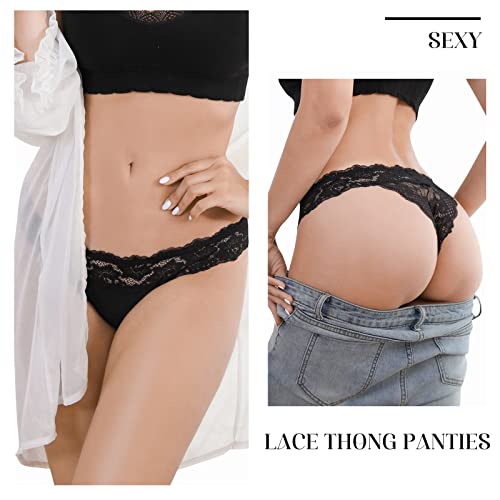 LEVAO Thongs for Women Lace Underwear Tangas Sexy Low Waist Panties Pack of 6,M