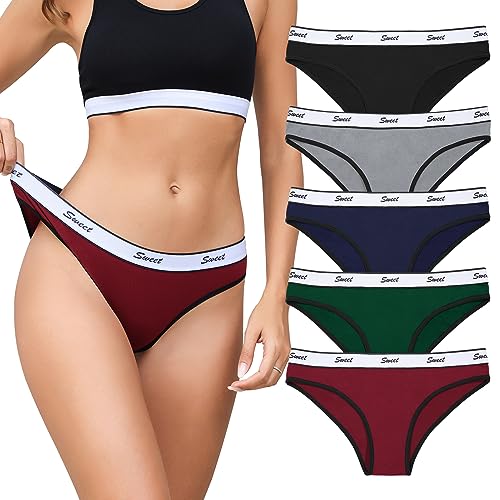 LEVAO Cotton Underwear for Women Low Rise Stretch Bikini Underwear Half Back Coverage Panties 5 Pack S-XL