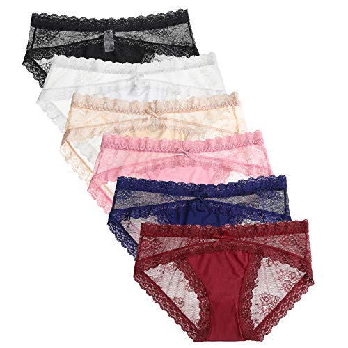 LEVAO Womens Bikini Panties Underwear Lace Hipster Seamless Sexy Hi Cuts Pack 6