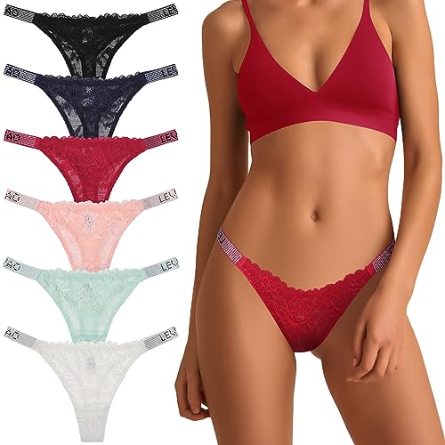 LEVAO Sexy Panties, Thongs for Women Letter Rhinestones G-String Low-rise Tanga