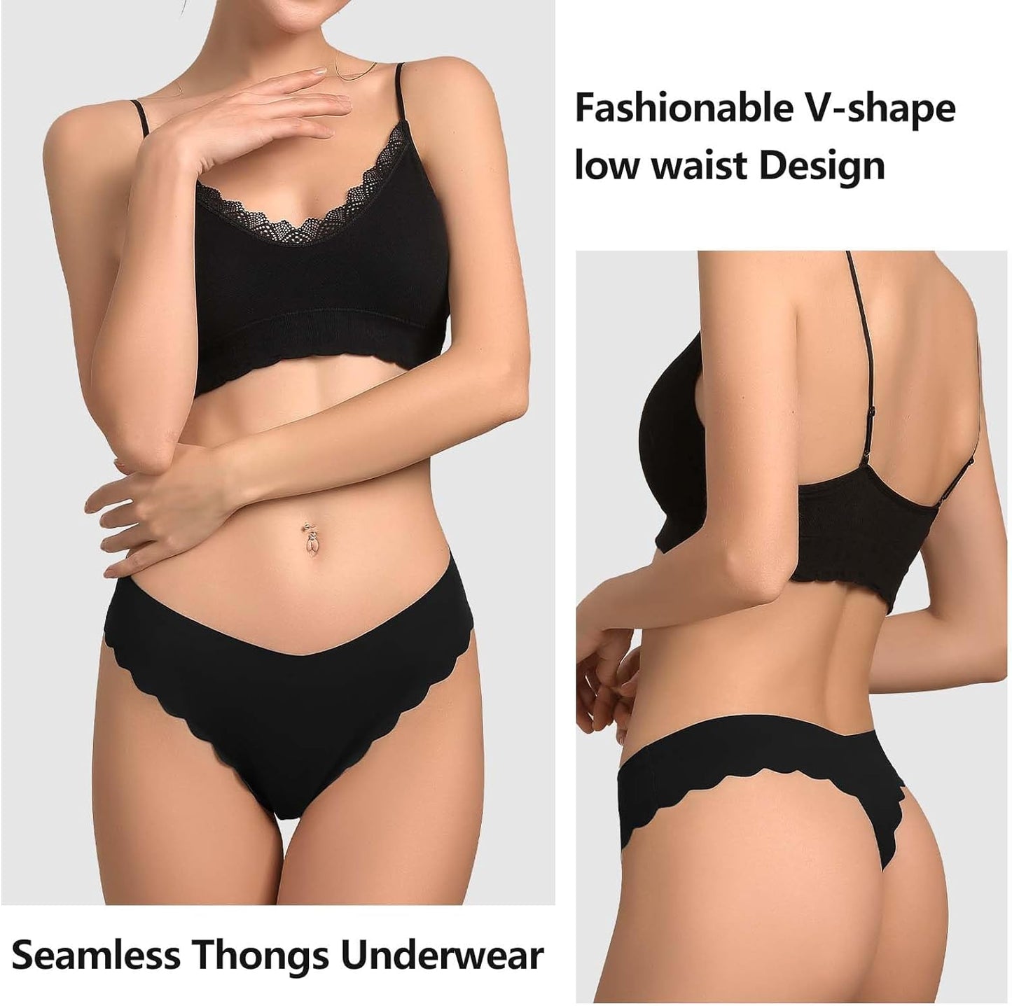 LEVAO Seamless Thongs for Women-No Show Underwear-Invisible Silky Panties- Sexy V-waisted Wavy Sides G-String Panties 7 Pack