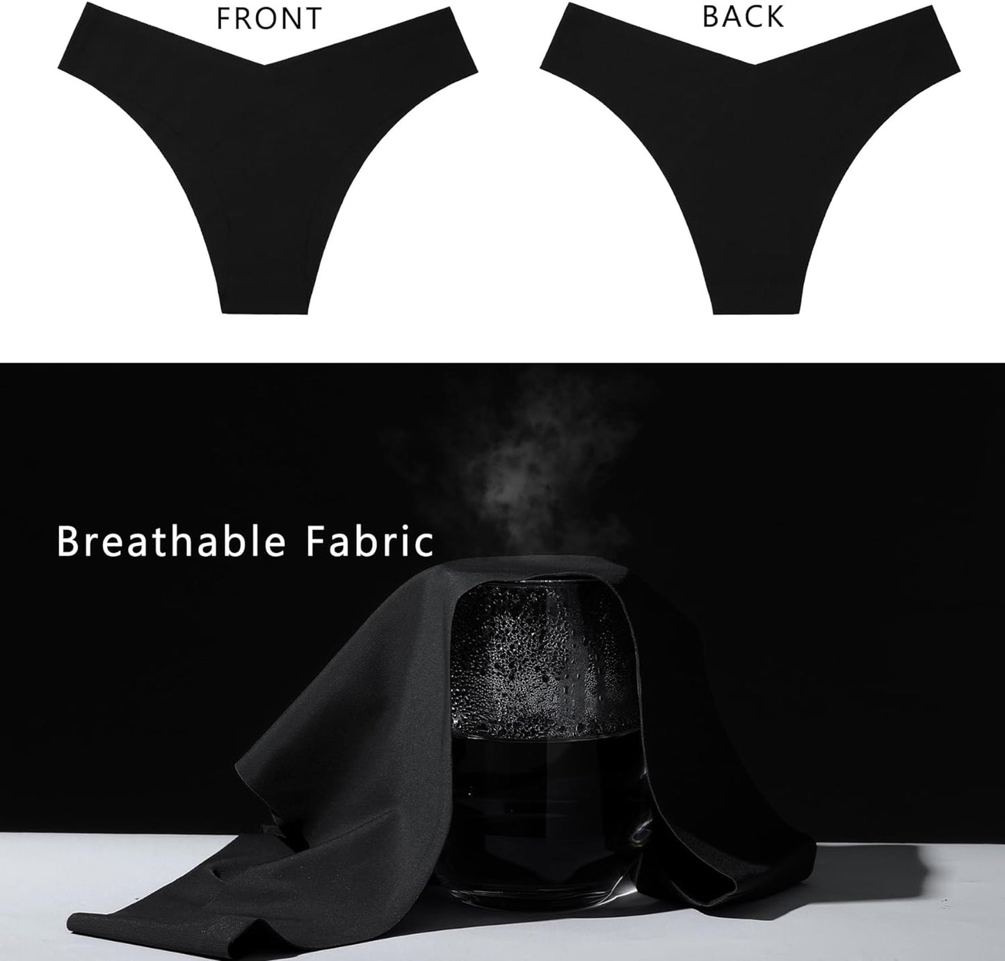 LEVAO 7 Pack Black Seamless Underwear for Women Sexy No Show Bikini Panties Invisible Briefs V-shaped Waistband Hipster Soft Cheeky Panty S-XL