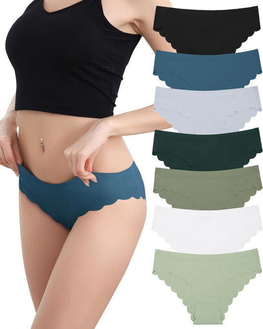 LEVAO Seamless Underwear for Women No Show Ice Silk Bikini Breathable Hipster Wavy Sides Invisibles Panties 7 Pack S-XL