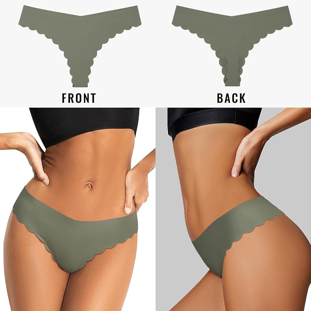 LEVAO Seamless Thongs for Women-No Show Underwear-Invisible Silky Panties- Sexy V-waisted Wavy Sides G-String Panties 7 Pack