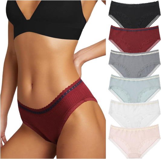 LEVAO 7 Pack Cotton Underwear for Women Sexy Lace Bikini Panties Low Rise Hipster Briefs Multi-Pack S-XL