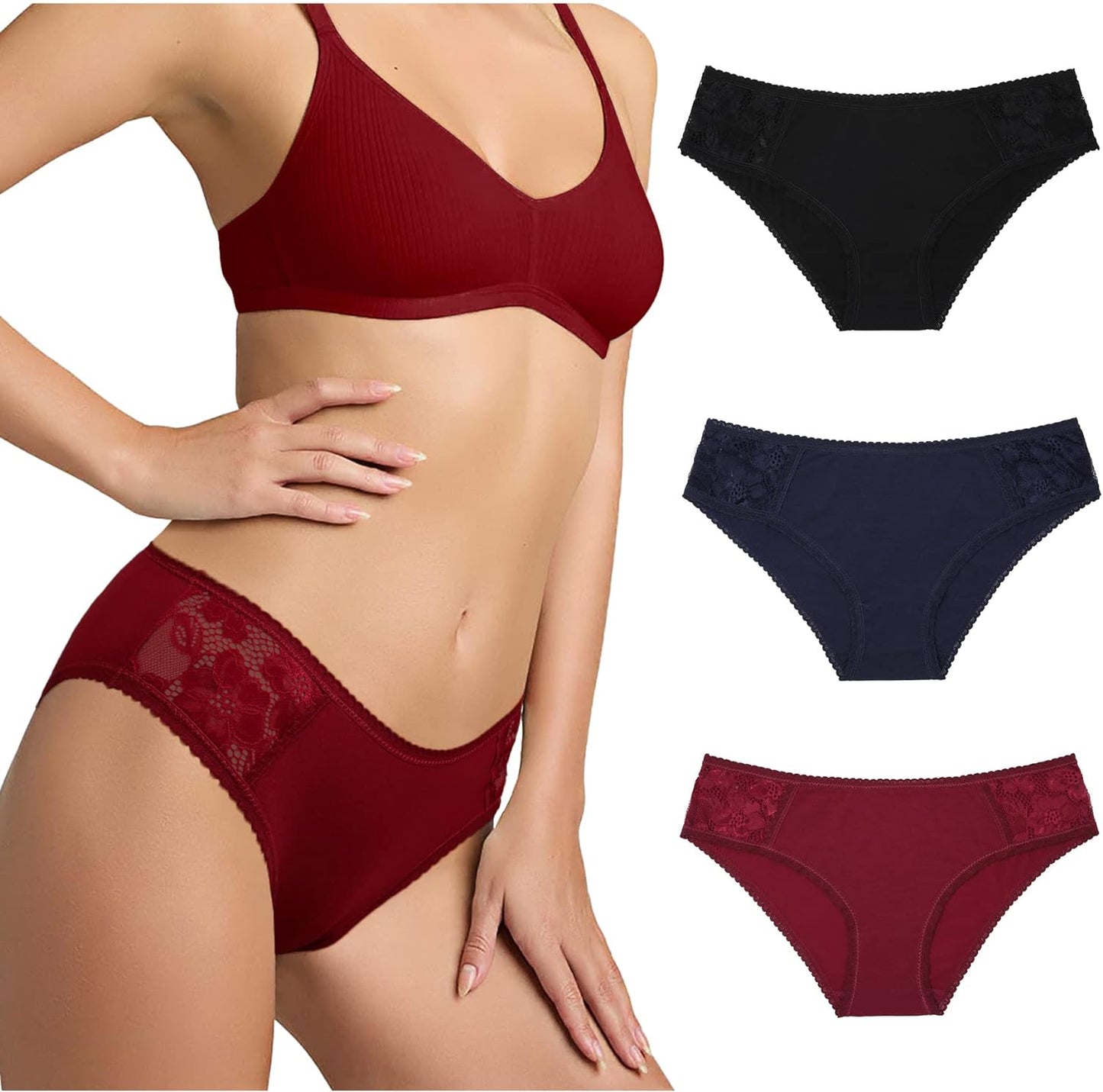 LEVAO 6 Pack Cotton Bikini Panties, Low Rise Breathable Women Cheeky Underwear Half Back Coverage