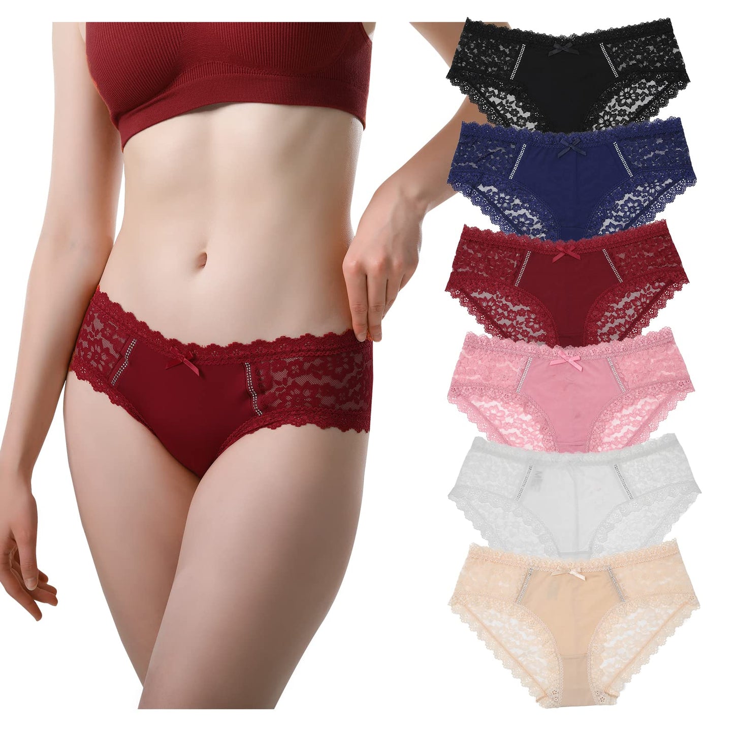 LEVAO Womens Bikini Panties Underwear Lace Hipster Seamless Sexy Hi Cuts Pack 6