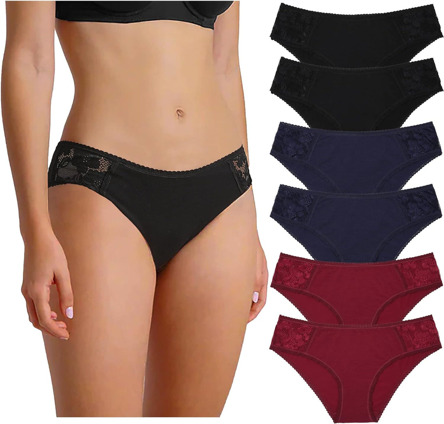 LEVAO 6 Pack Cotton Bikini Panties, Low Rise Breathable Women Cheeky Underwear Half Back Coverage