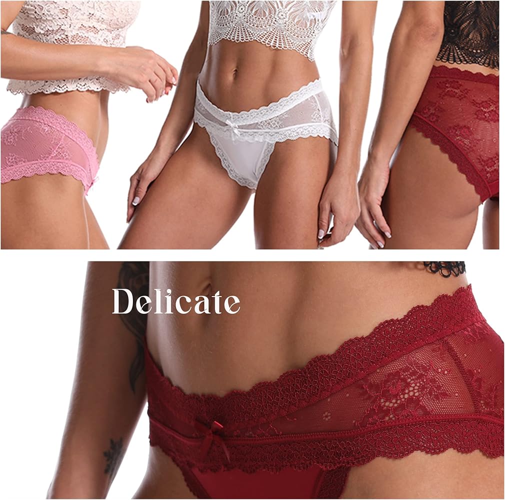 LEVAO Women Lace Underwear Sexy Breathable Hipster Panties Stretch Seamless Bikini Briefs Multipack