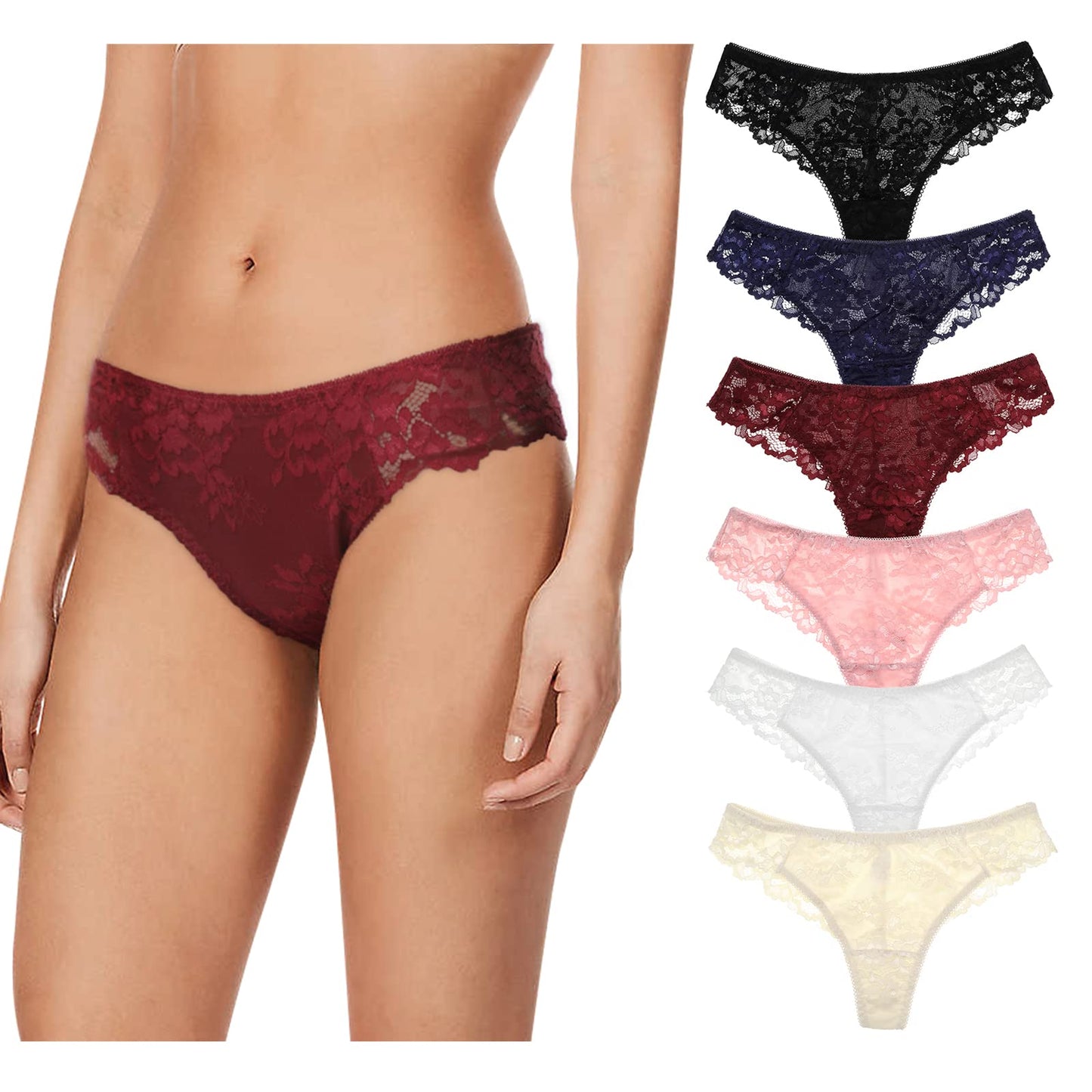 LEVAO Thongs for Women Lace Underwear Tangas Sexy Low Waist Panties Pack of 6,M