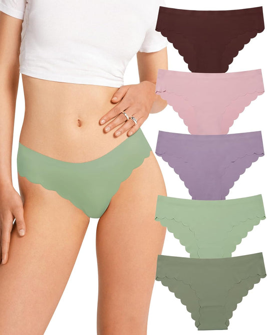 LEVAO Seamless Underwear for Women No Show Ice Silk Bikini Breathable Hipster Wavy Sides Invisibles Panties 5 Pack S-XL