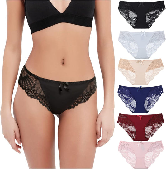 HOKEMP Cheeky Underwear for Women, Soft Stretch Briefs Low Rise Lace Bikini Panties Multi-pack S-XL