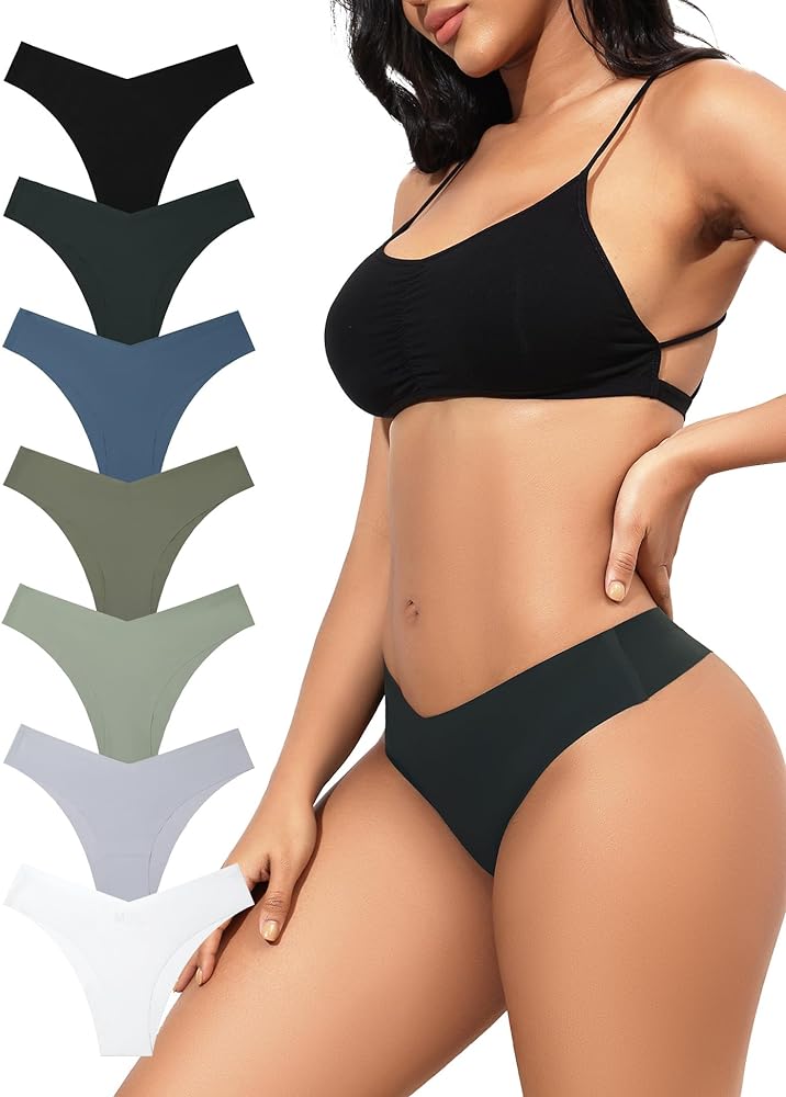 LEVAO 7 Pack Black Seamless Underwear for Women Sexy No Show Bikini Panties Invisible Briefs V-shaped Waistband Hipster Soft Cheeky Panty S-XL