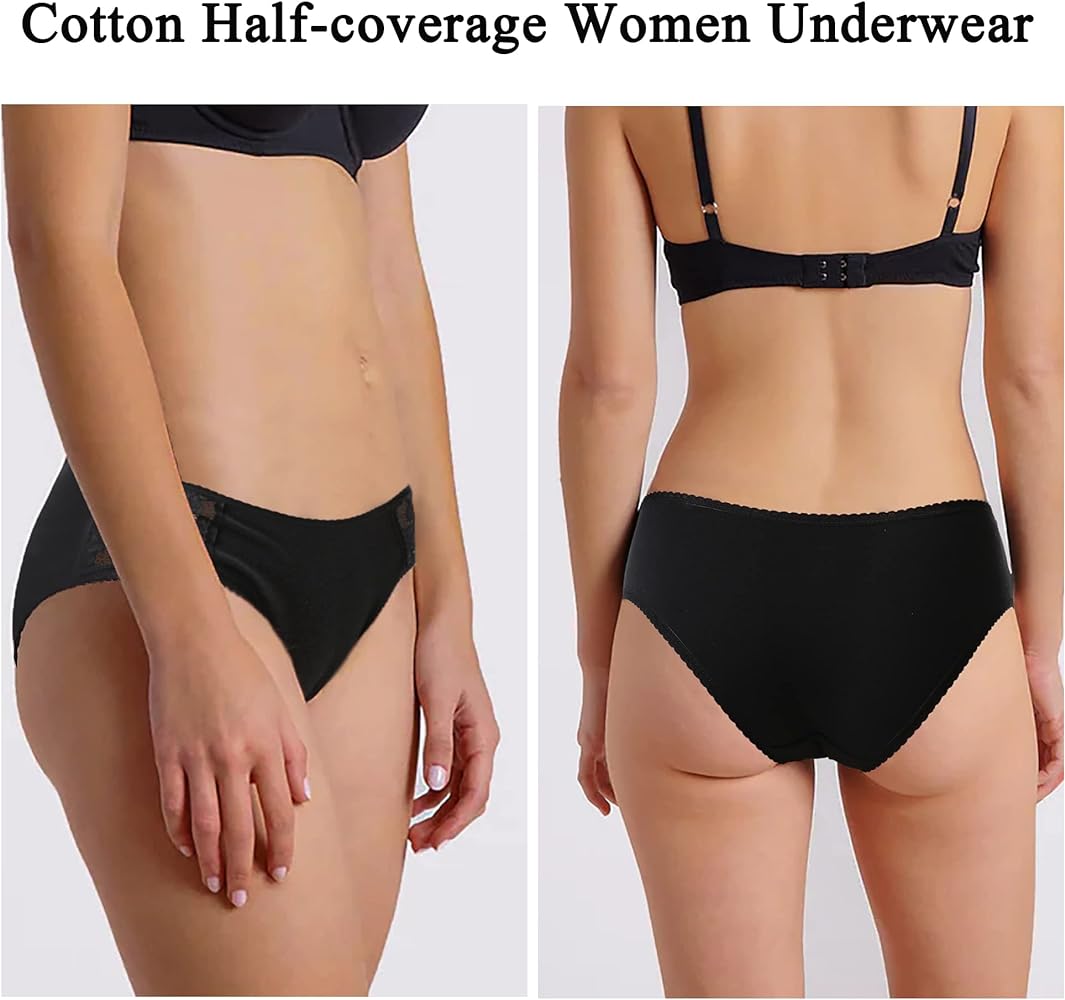 LEVAO 6 Pack Cotton Bikini Panties, Low Rise Breathable Women Cheeky Underwear Half Back Coverage