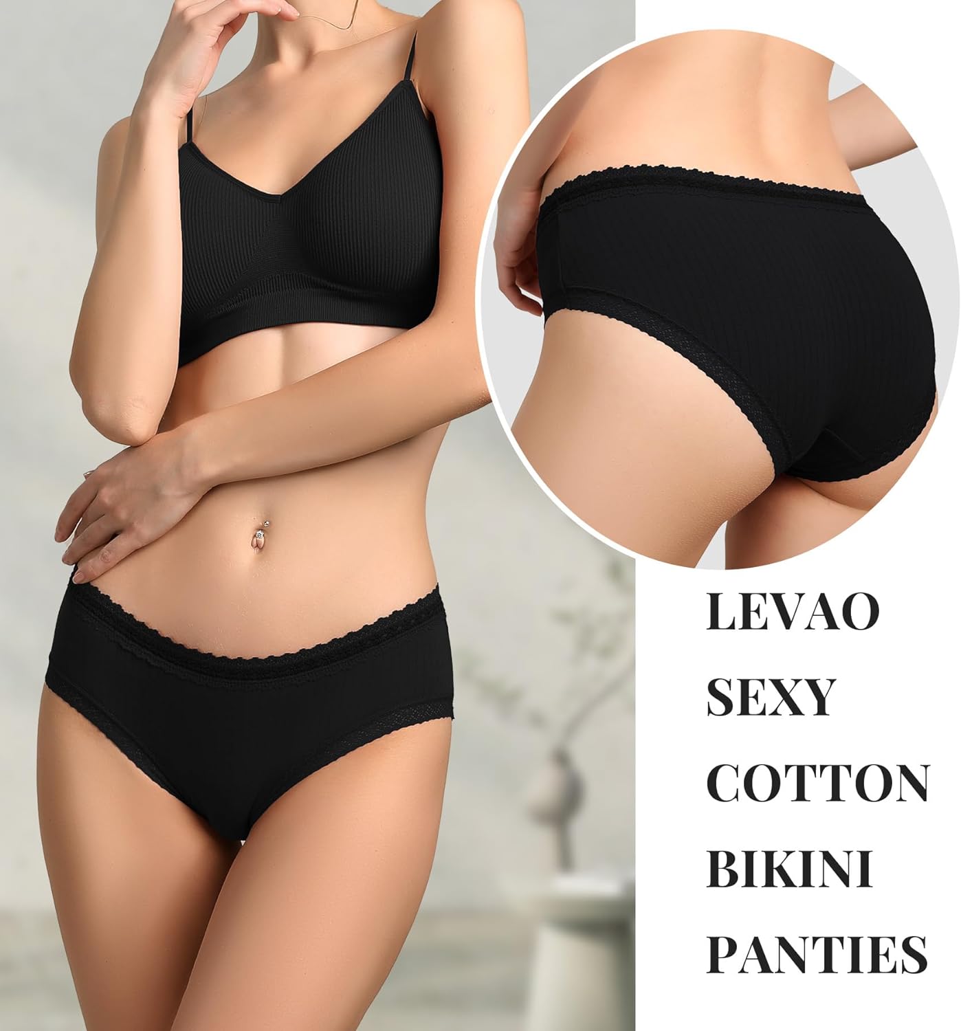 LEVAO 7 Pack Cotton Underwear for Women Sexy Lace Bikini Panties Low Rise Hipster Briefs Multi-Pack S-XL