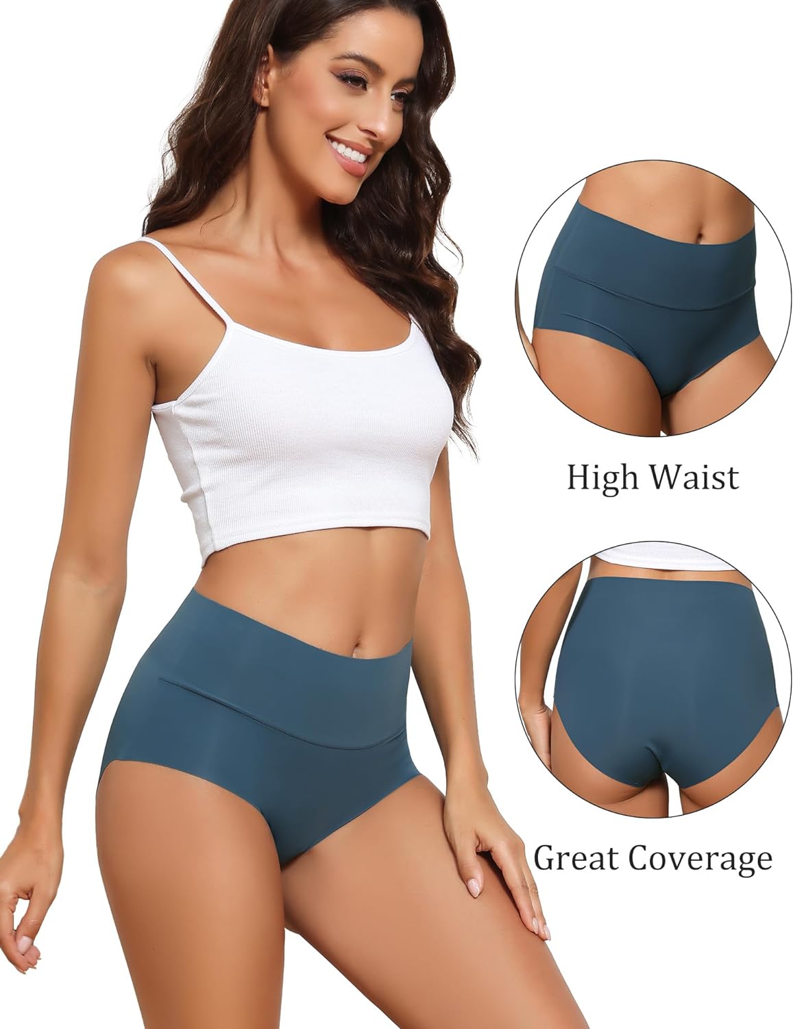 Seamless Full Coverage Brief No Show Underwear High Waist Panties