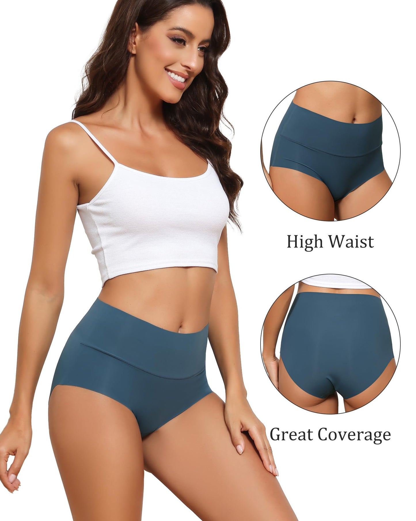 Seamless Full Coverage Brief No Show Underwear High Waist Panties