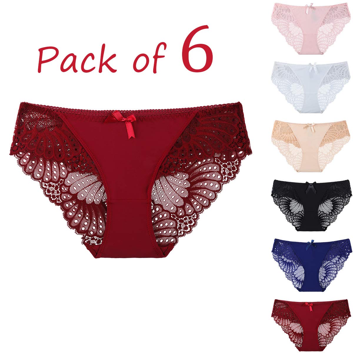 LEVAO Womens Bikini Panties Underwear Lace Hipster Seamless Sexy Hi Cuts Pack 6
