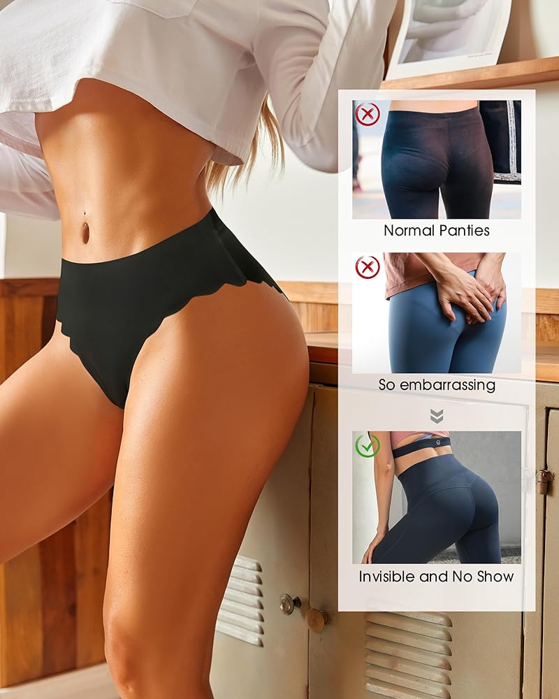 LEVAO Seamless Underwear for Women No Show Ice Silk Bikini Breathable Hipster Wavy Sides Invisibles Panties 7 Pack S-XL