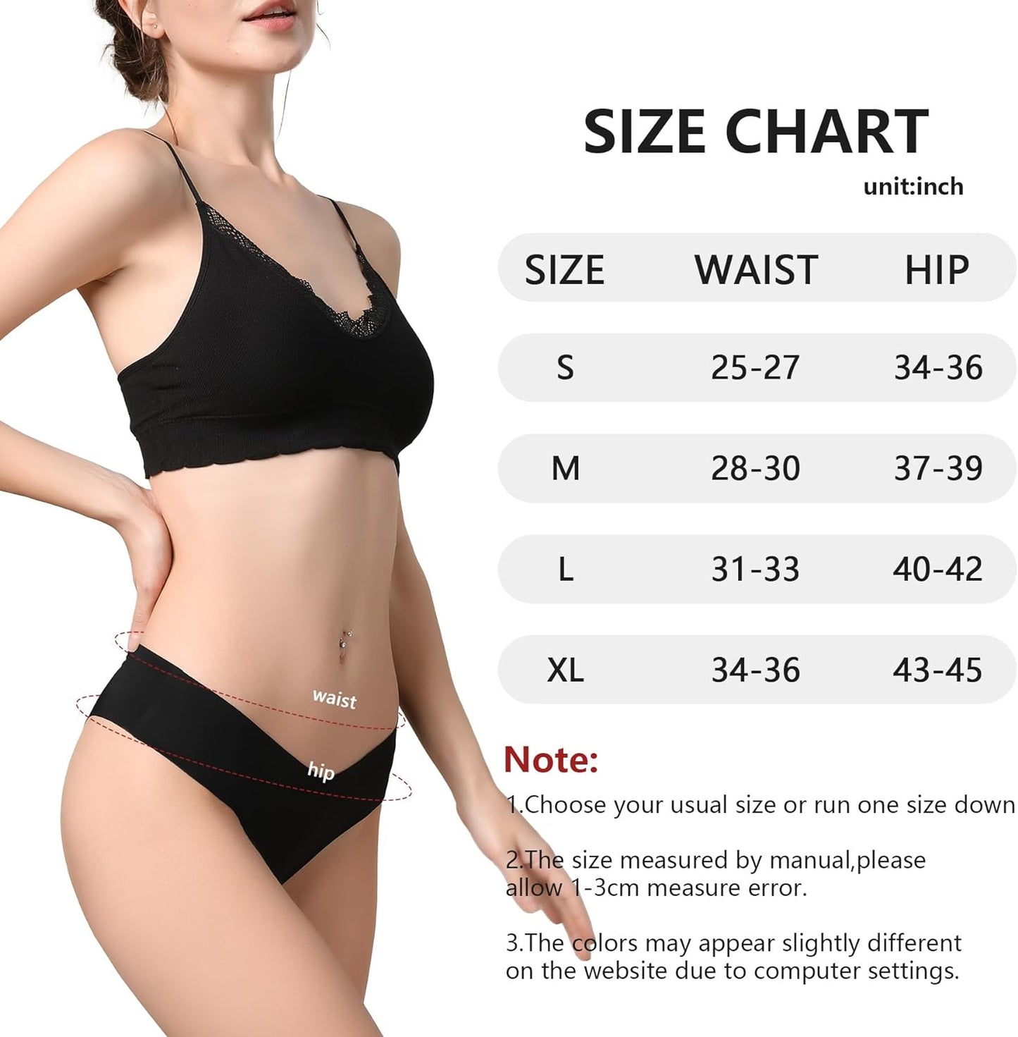 LEVAO 7 Pack Black Seamless Underwear for Women Sexy No Show Bikini Panties Invisible Briefs V-shaped Waistband Hipster Soft Cheeky Panty S-XL