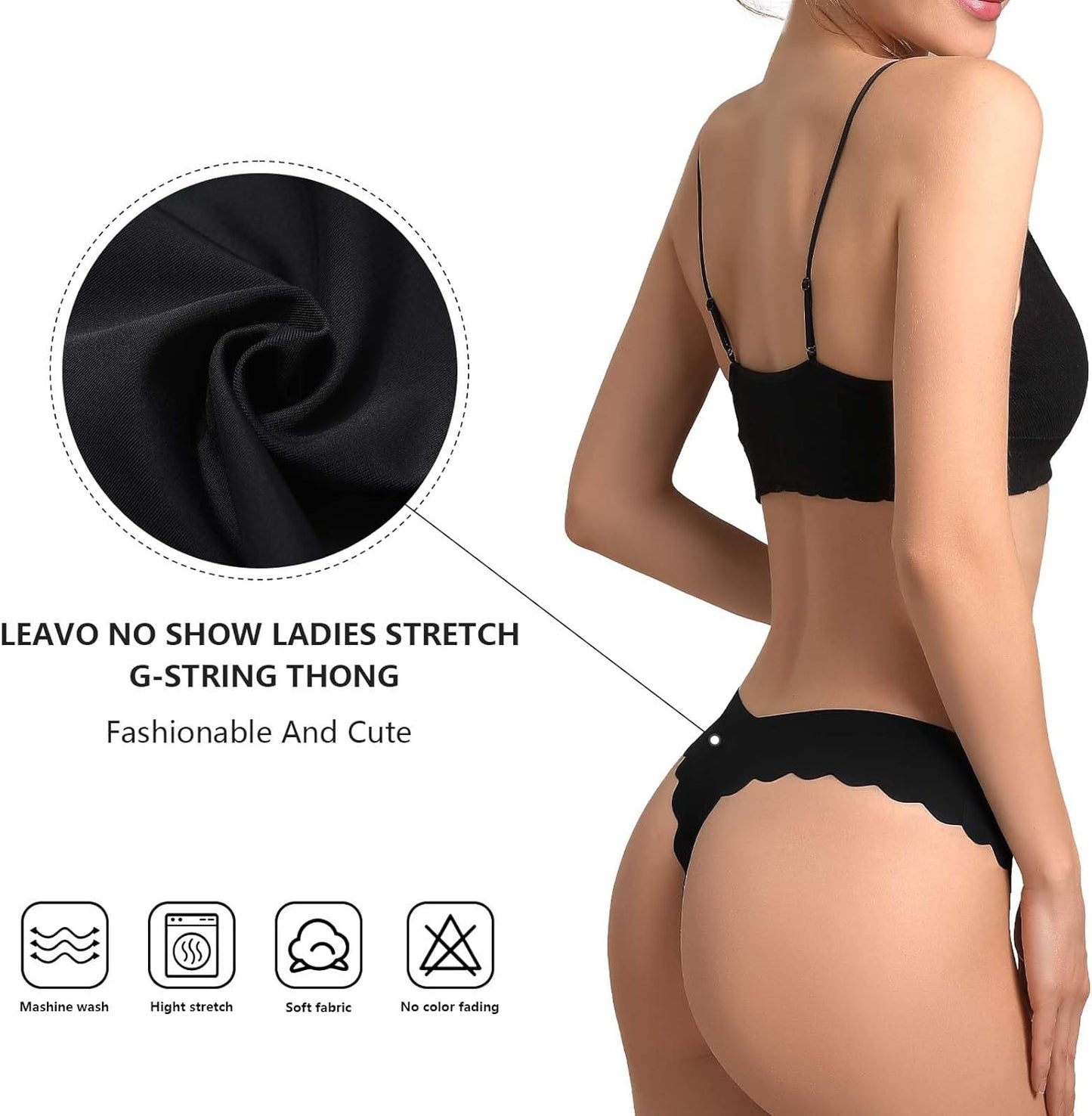 LEVAO Seamless Thongs for Women-No Show Underwear-Invisible Silky Panties- Sexy V-waisted Wavy Sides G-String Panties 7 Pack