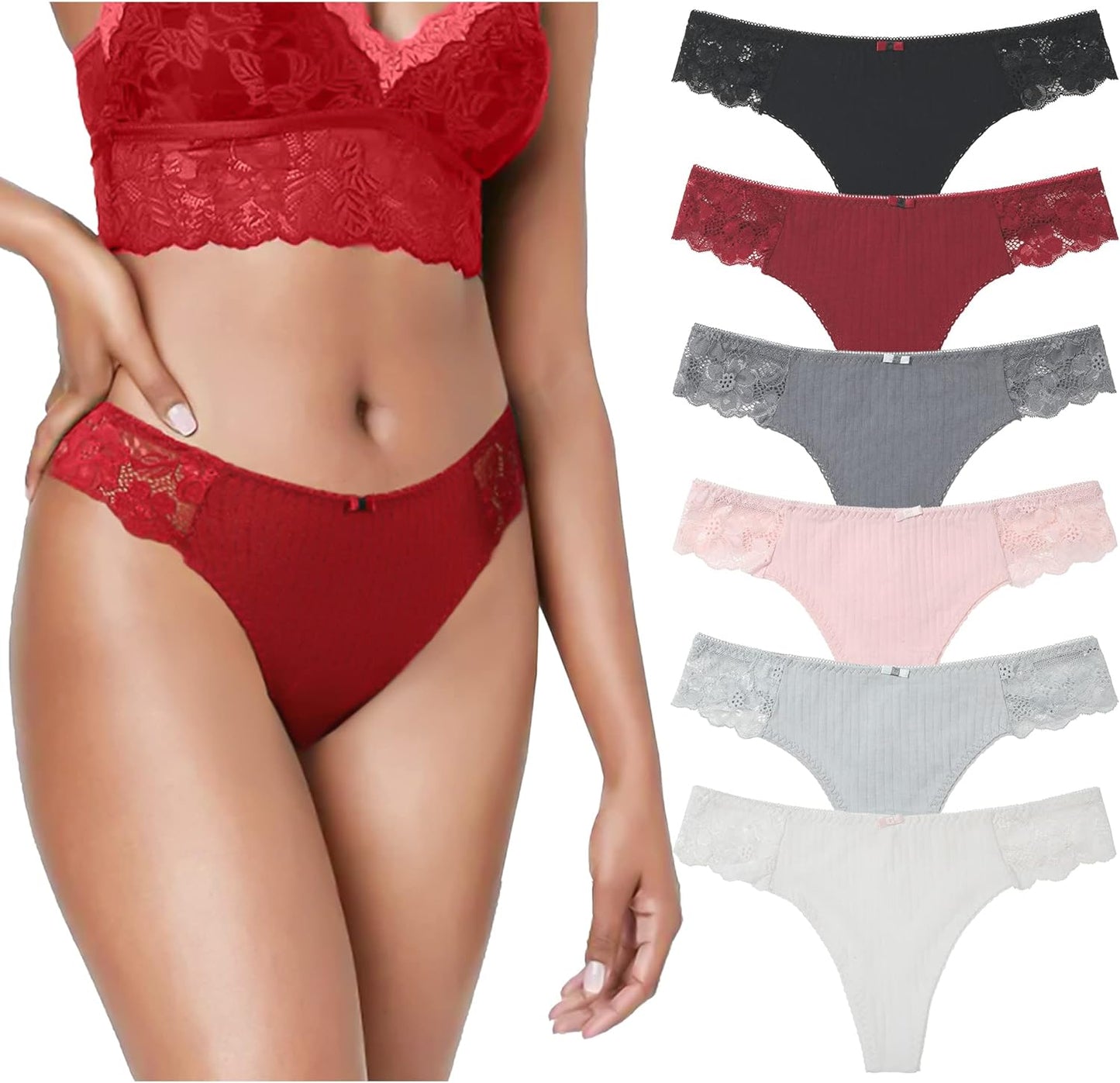 LEVAO G String Thongs for Women,Womens Cotton Thong Panties Sexy Lace T-back Comfy Underwear Multipack S-XL