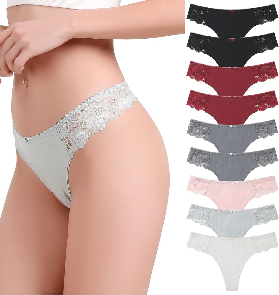 LEVAO G String Thongs for Women,Womens Cotton Thong Panties Sexy Lace T-back Comfy Underwear Multipack S-XL
