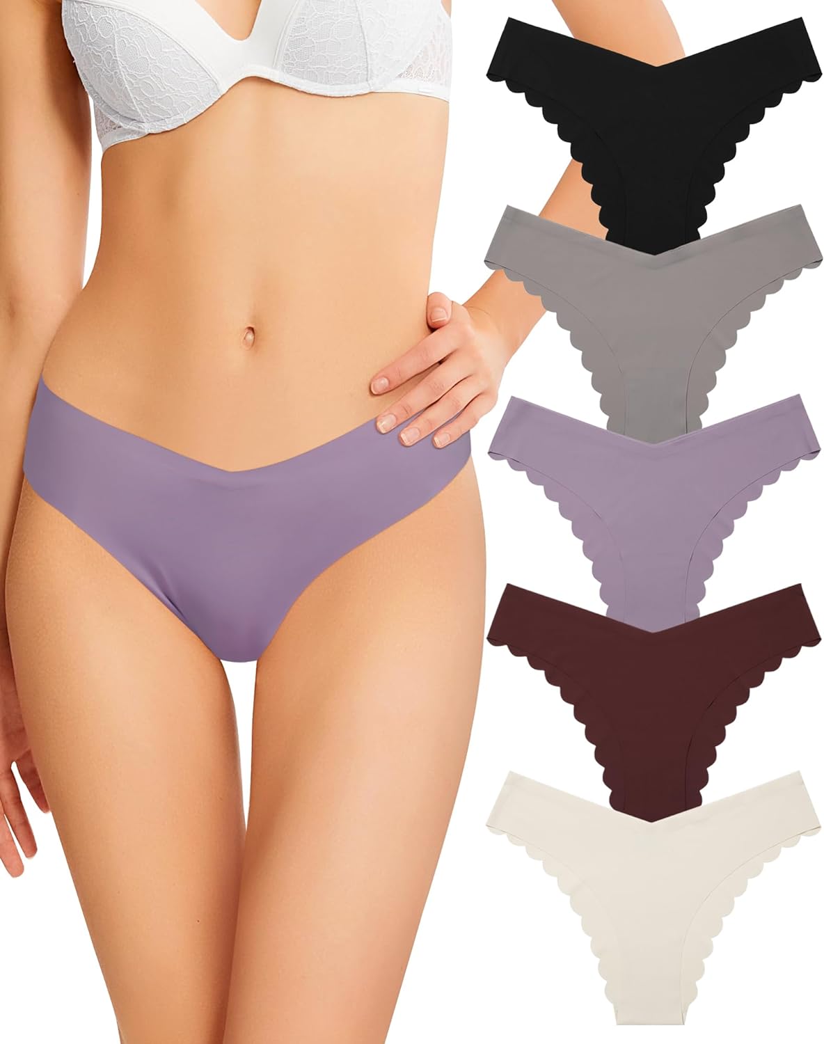 LEVAO Women Seamless Hipster Cheeky Bikini No Show Underwear Sexy Stretch V-Waist Hipster Wavy Sides Invisible Panties 7 Pack
