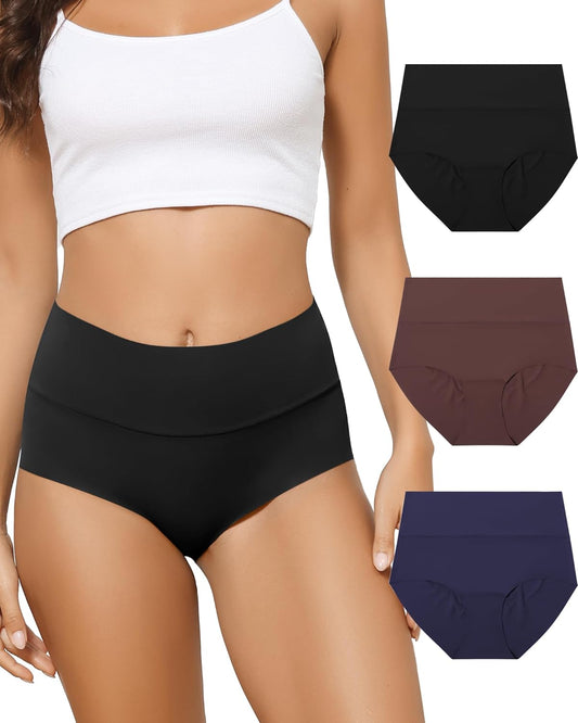 LEVAO 3 Pack Underwear for Women High Waisted Seamless Brief No Show Womens Bikini Full Coverage Panties S-XXL