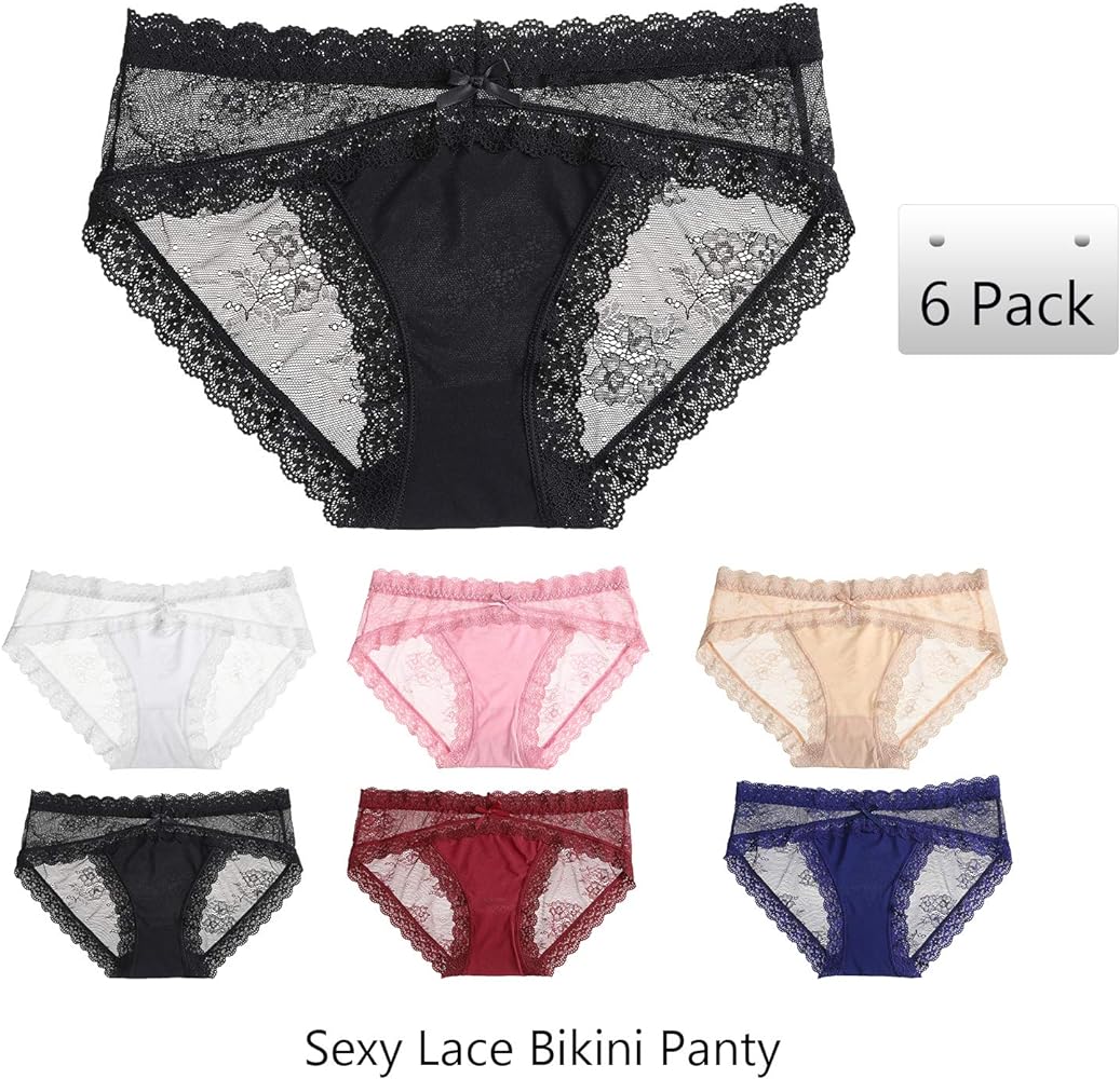 LEVAO Women Lace Underwear Sexy Breathable Hipster Panties Stretch Seamless Bikini Briefs Multipack