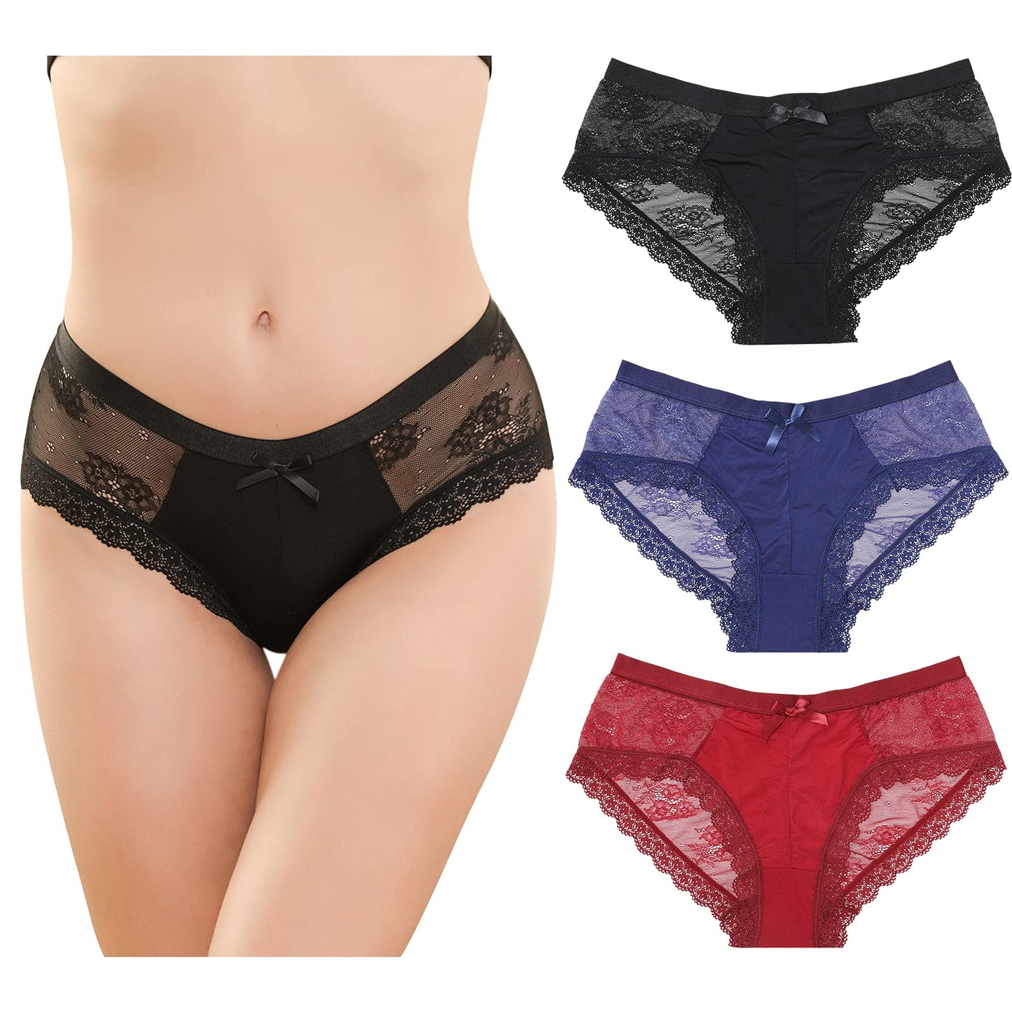 LEVAO Womens Bikini Panties Underwear Lace Hipster Seamless Sexy Hi Cuts Pack 6