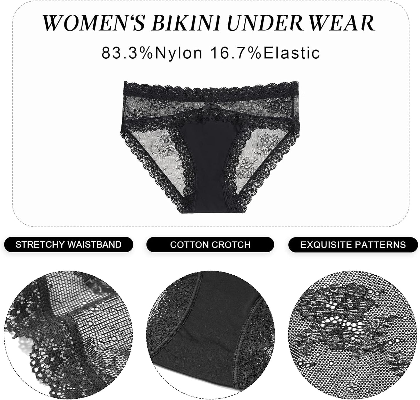 LEVAO Women Lace Underwear Sexy Breathable Hipster Panties Stretch Seamless Bikini Briefs Multipack